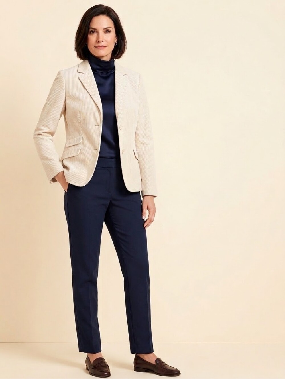 Talbots 14 P Seersucker 100% cotton cream beige pinstripe blazer jacket